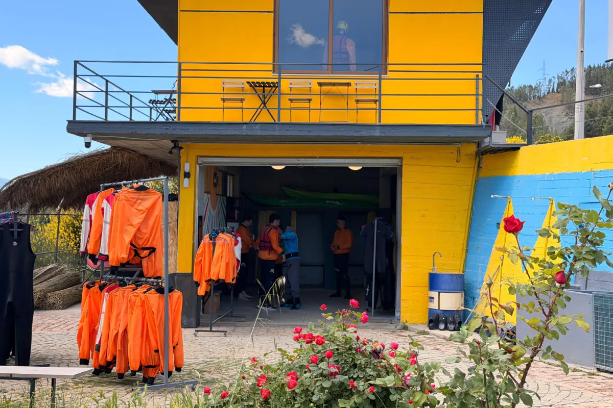 About Rafting Vjosa Albania 2 Rafting Vjosa Albania's riverside centre with wetsuits drying outside, Përmet