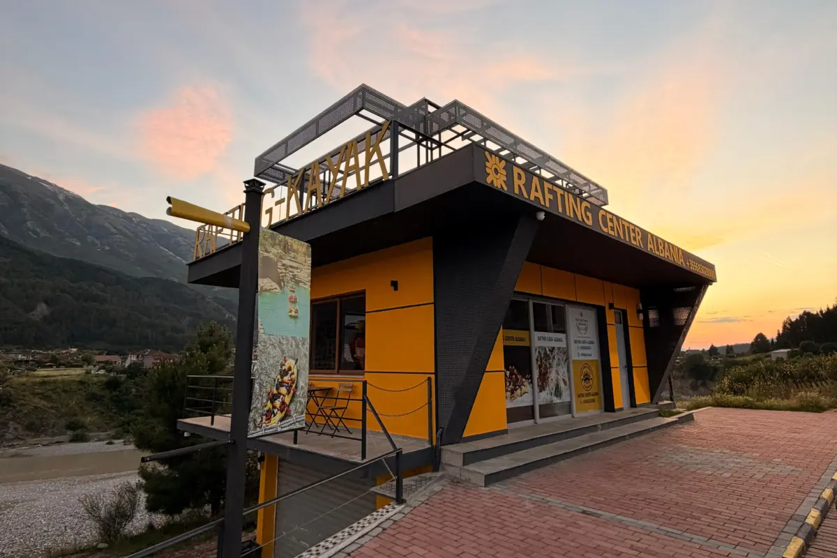 About Rafting Vjosa Albania 4 Rafting Vjosa Albania's riverside centre at sunset in Përmet