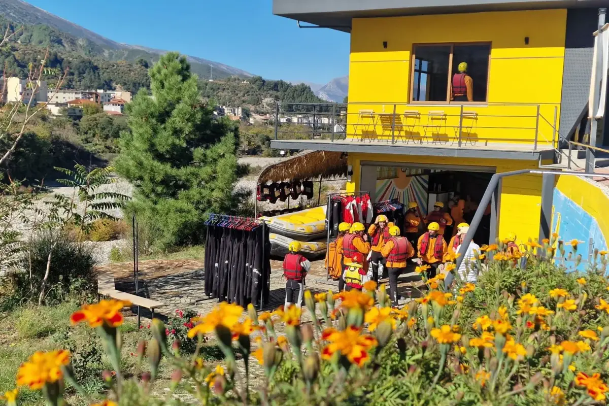 About Rafting Vjosa Albania 3 Rafting Vjosa Albania's riverside centre seen from the garden, Përmet