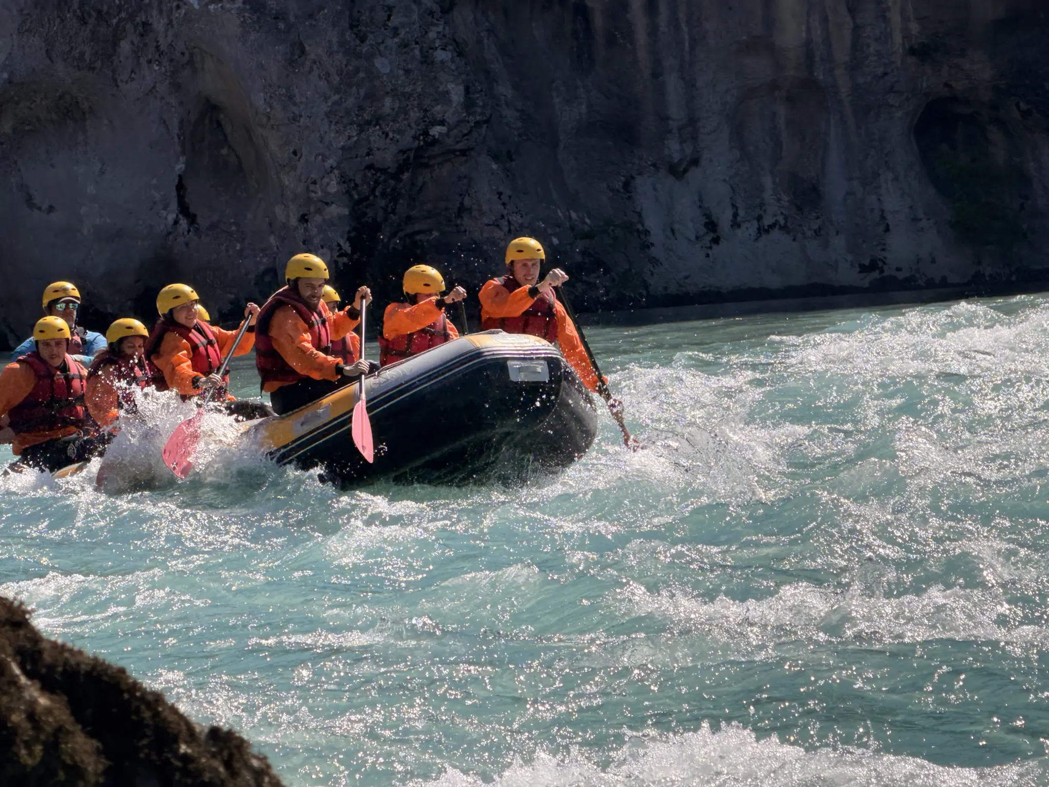 Two rafts running white water on the Vjosa River, Përmet